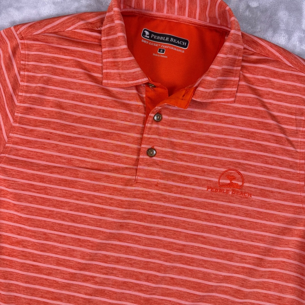 Pebble Beach Dry-Luxe Performance Striped Golf Polo‎ Shirt Mens Small Orange